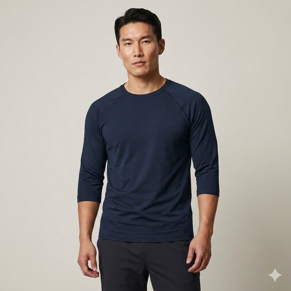 NWOT FIGS Mens Seamless 3/4 Sleeve Underscrub Navy‎ XL 1001800 Raglan Crew Neck